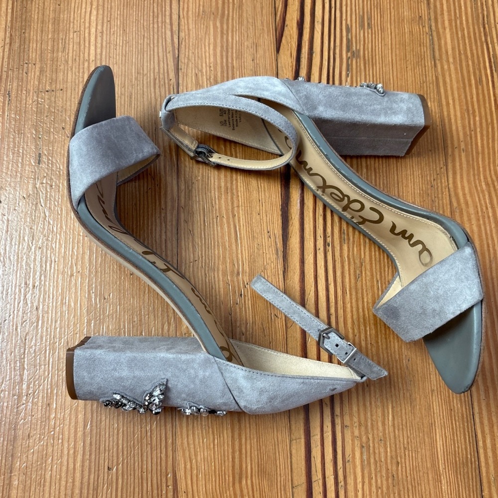 Sam Edelman Yaro 2 Sandals Women Grey Good Crystal Block‎ Heel SIZE 10M - Picture 5 of 7
